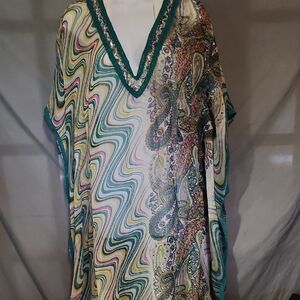 Green Zigzag Swim Coverup with Vintage Flair